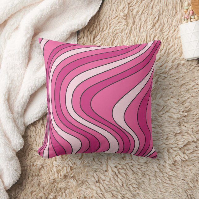 Pink retro style waves throw pillow (Blanket)