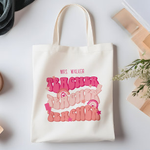 Pink Retro Teacher Appreciation Personalized Tote Bag