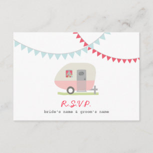 Pink Retro Trailer & Bunting Wedding RSVP