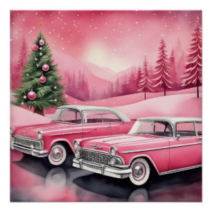 Pink Retro Vintage Car Poster