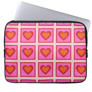 Pink Retro Vintage Chequered Heart Y2K Pattern Laptop Sleeve