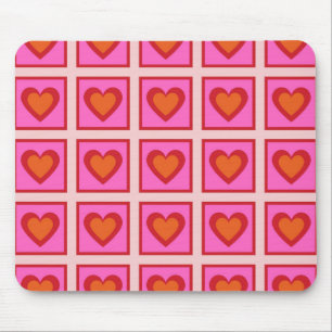 Pink Retro Vintage Chequered Heart Y2K Pattern  Mouse Pad