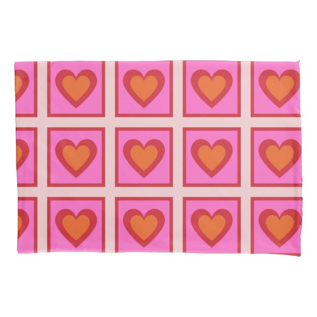 Pink Retro Vintage Chequered Heart Y2K Pattern  Pillowcase (Front)