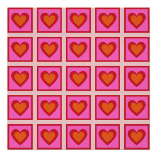 Pink Retro Vintage Chequered Heart Y2K Pattern  Poster