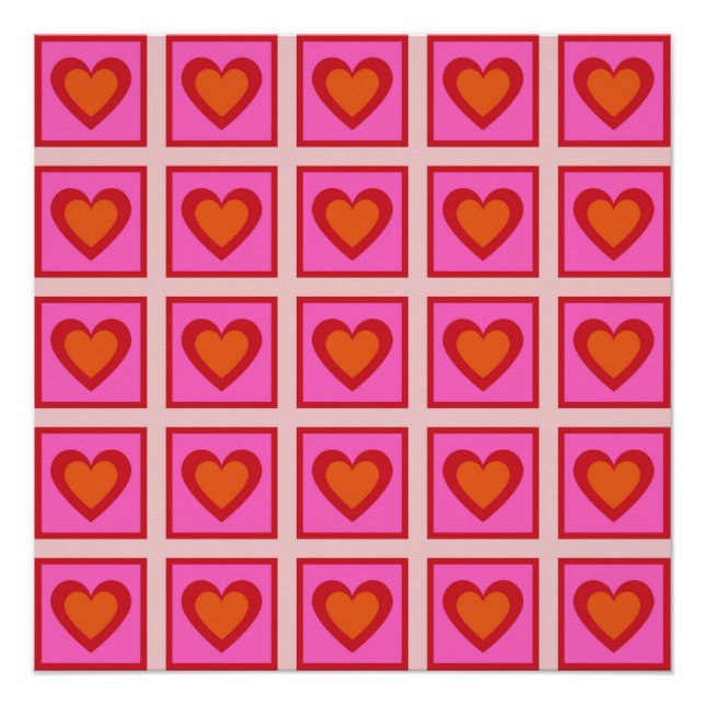 Pink Retro Vintage Chequered Heart Y2K Pattern  Poster (Front)