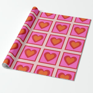 Pink Retro Vintage Chequered Heart Y2K Pattern  Wrapping Paper