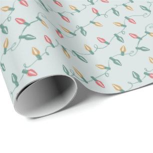 Pink Retro Vintage Christmas Lights Holiday Wrapping Paper