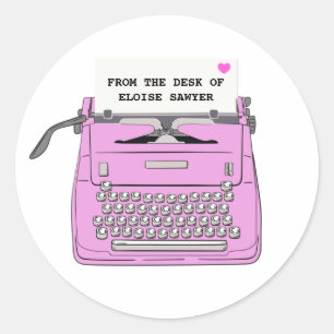 Pink Retro Vintage Typewriter Desktop Personalized Classic Round Sticker