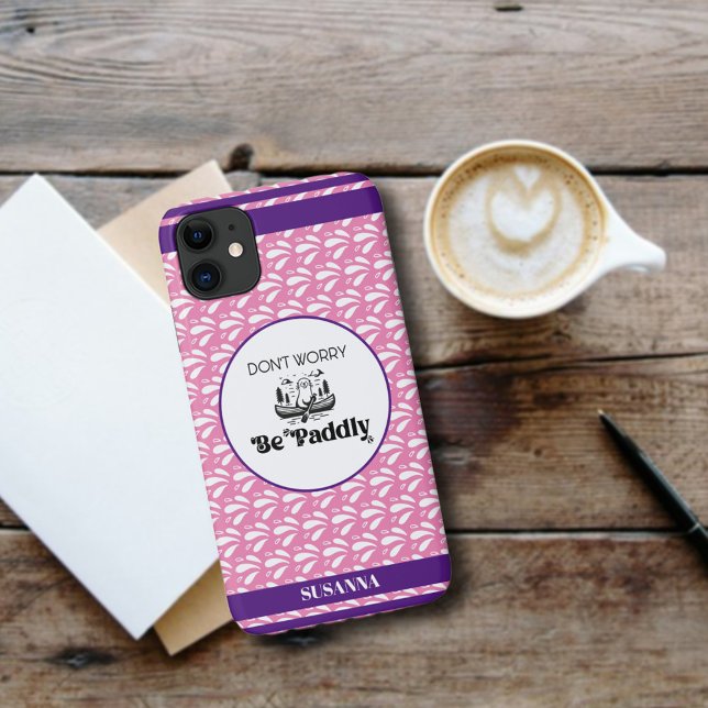 Pink Retro Water Pattern Otter Canoe Custom Name Case-Mate iPhone Case (Creator Uploaded)