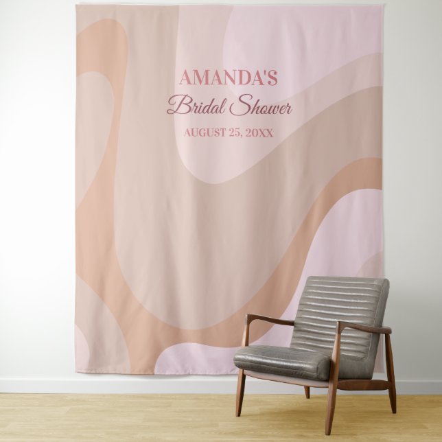 Pink Retro Wave Bridal Shower Photo Booth Backdrop Tapestry (In Situ)