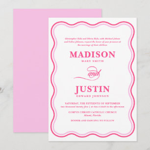 Pink Retro Wavy Wedding Invitation