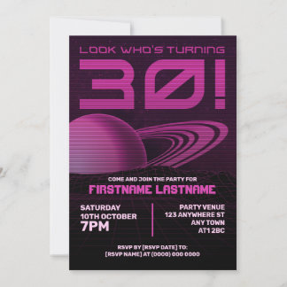 Pink Retrowave 30th Birthday Party Invitation