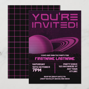 Pink Retrowave Party Invitation