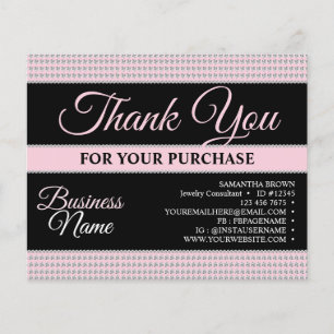 Pink Rhinestone Jewellery Thank You Insert