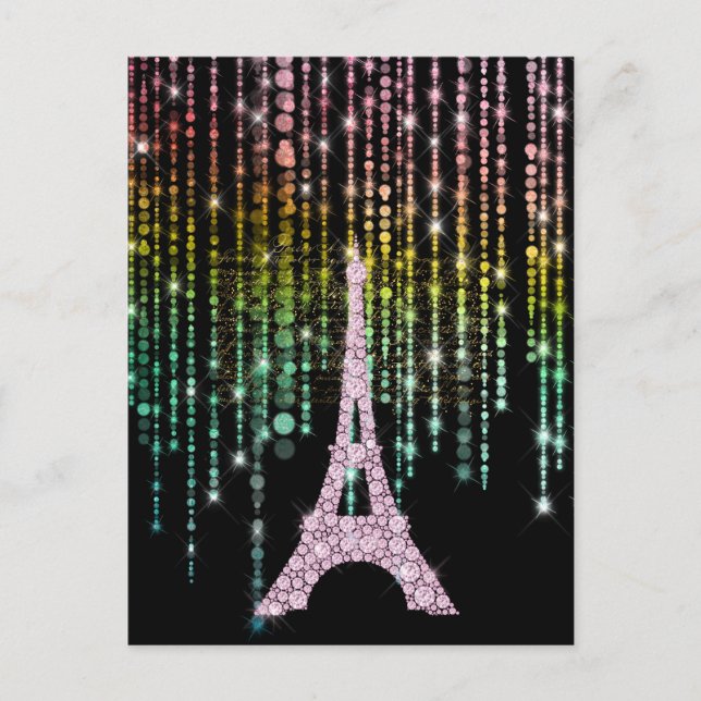 Pink Rhinestones  Eiffel Tower Postcard (Front)