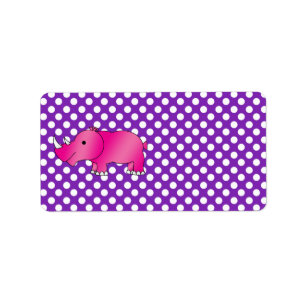 Pink rhino purple white polka dots label