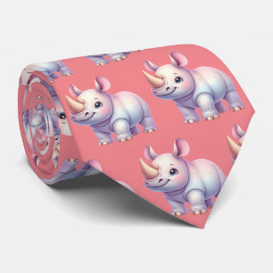 Pink Rhino Rhinoceros Rhinos Kawaii Cute Neck Tie