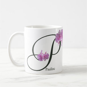 Pink rhododendron flowers by Berglind P monogram Coffee Mug