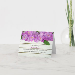 Pink Rhododendron On Wood Thank You from Family Card