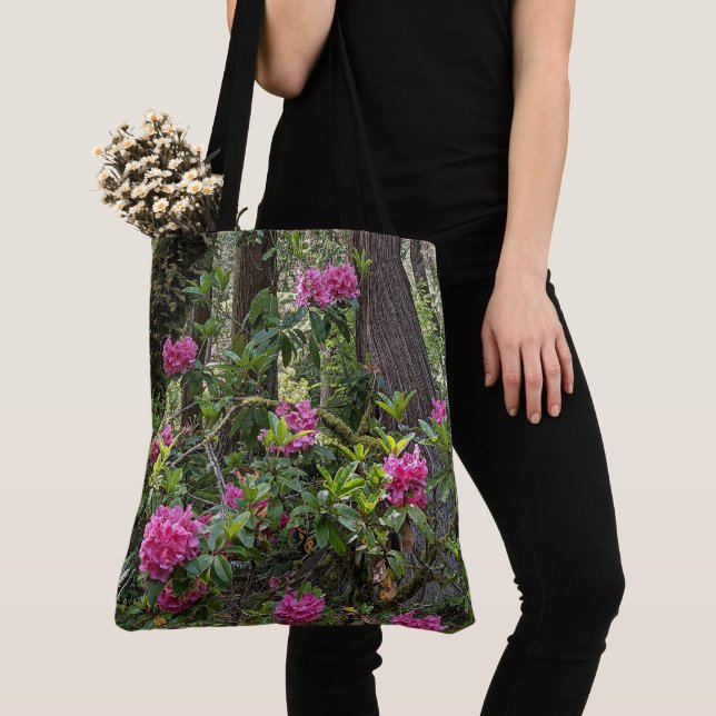 Pink Rhododendrons in a Forest Floral Tote Bag (Close Up)