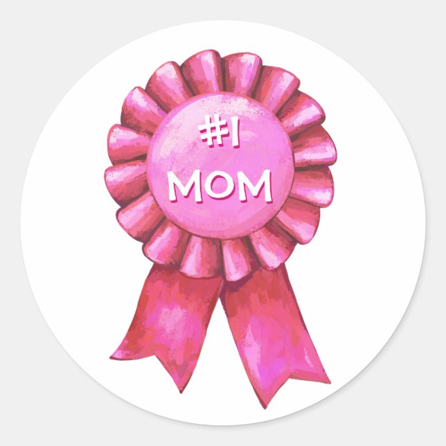 Pink Ribbon #1 Mom Classic Round Sticker (Front)