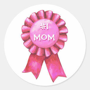 Pink Ribbon #1 Mom Classic Round Sticker