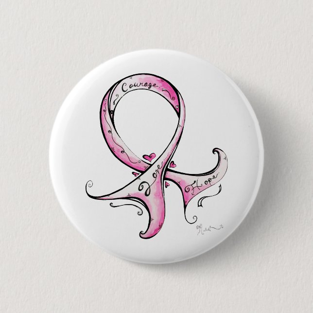 Pink Ribbon 2 Inch Round Button (Front)