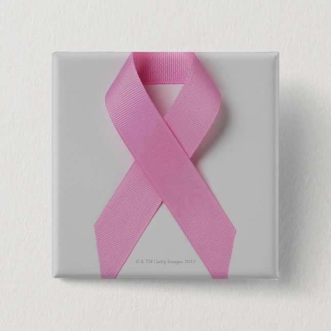 Pink ribbon 2 inch square button (Front)