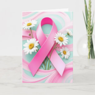Pink Ribbon and Daisies Breast Cancer Awareness Card