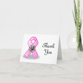 Pink ribbon and daisy Thank You Notecard