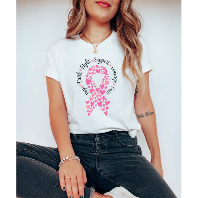 Pink Ribbon and Hearts Breast Cancer Month T-Shirt (Creator Uploaded)