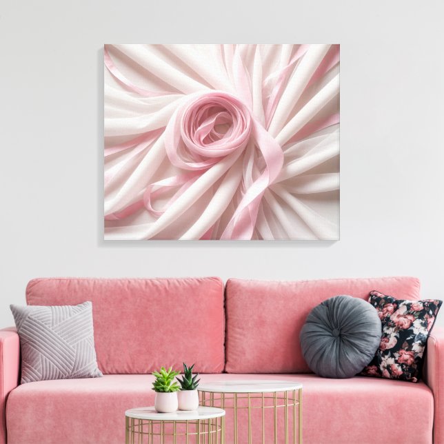 Pink Ribbon and Tulle Abstract Canvas Print (Insitu(LivingRoom))