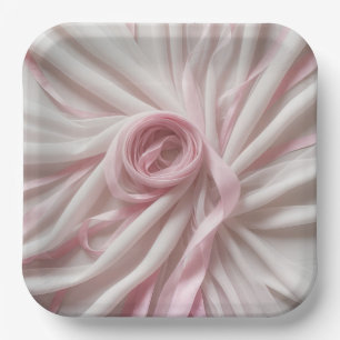 Pink Ribbon and Tulle Abstract Paper Plate