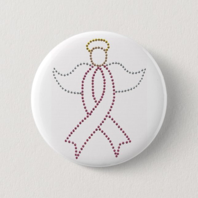 Pink Ribbon Angel 2 Inch Round Button (Front)