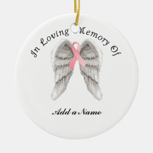 Pink Ribbon Angel Wings Memory X-Mas Ornament