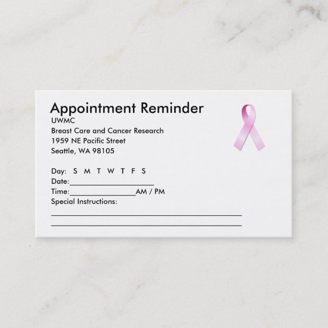 Pink Ribbon Appointment Reminder (Front)