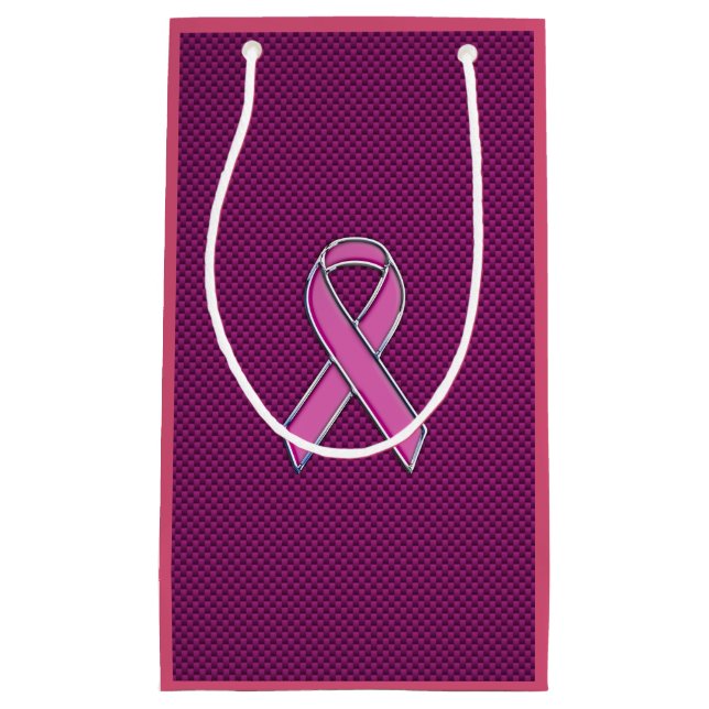 Pink Ribbon Awareness Carbon Fibre Small Gift Bag (Front)
