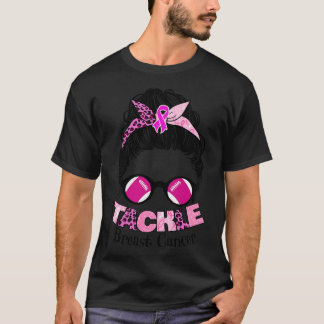 Pink Ribbon Awareness Messy Bun Women T-Shirt
