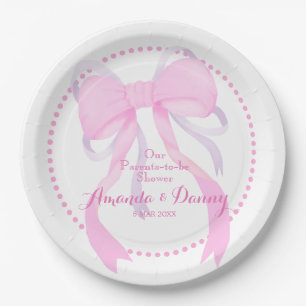 Pink Ribbon Baby Boy Shower Paper Plate