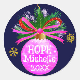Pink Ribbon Bauble Classic Round Sticker
