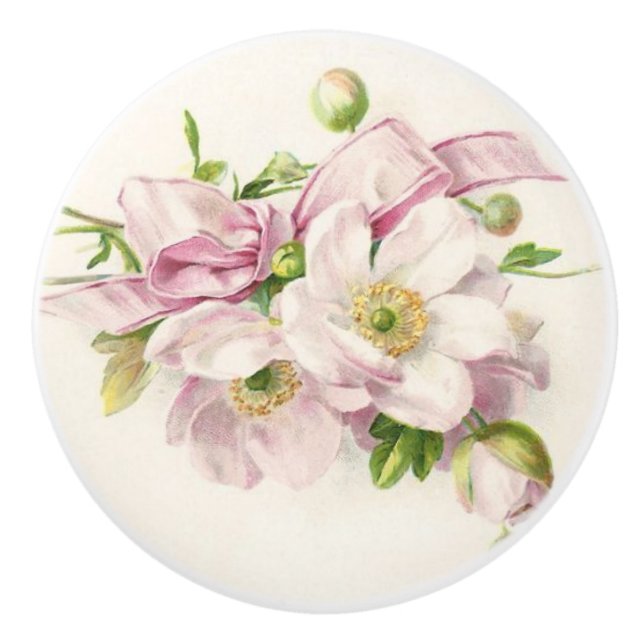Pink Ribbon Bouquet Ceramic Knob (Front)