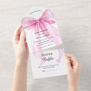 Pink Ribbon Bow Baby Shower All In One Invitation
