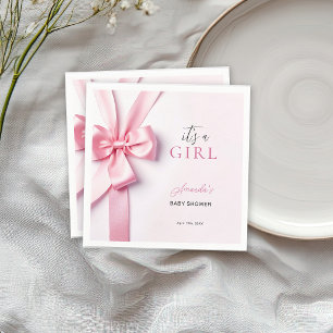 Pink Ribbon Bow Baby Shower It's a Girl Napkin