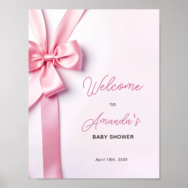 Pink Ribbon Bow Baby Shower Welcome Sign (Front)