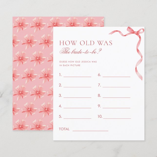 Pink Ribbon Bow How Old Was The Bride Game (Front/Back)