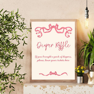 Pink ribbon bow sketch baby shower raffle sign