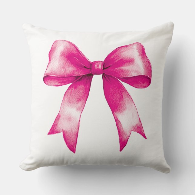 Pink ribbon bow throw pillow (Front)