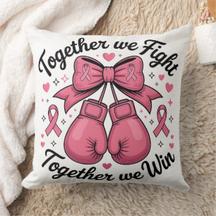 Pink Ribbon Boxing Gloves Breast Cancer Awareness Throw Pillow