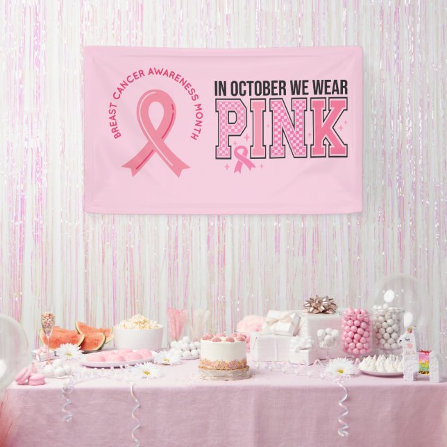 Pink Ribbon Breast Awareness Brave and strong  Banner (Party)