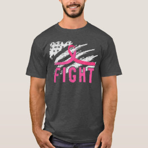 Pink Ribbon Breast Cancer Awareness American Flag T-Shirt